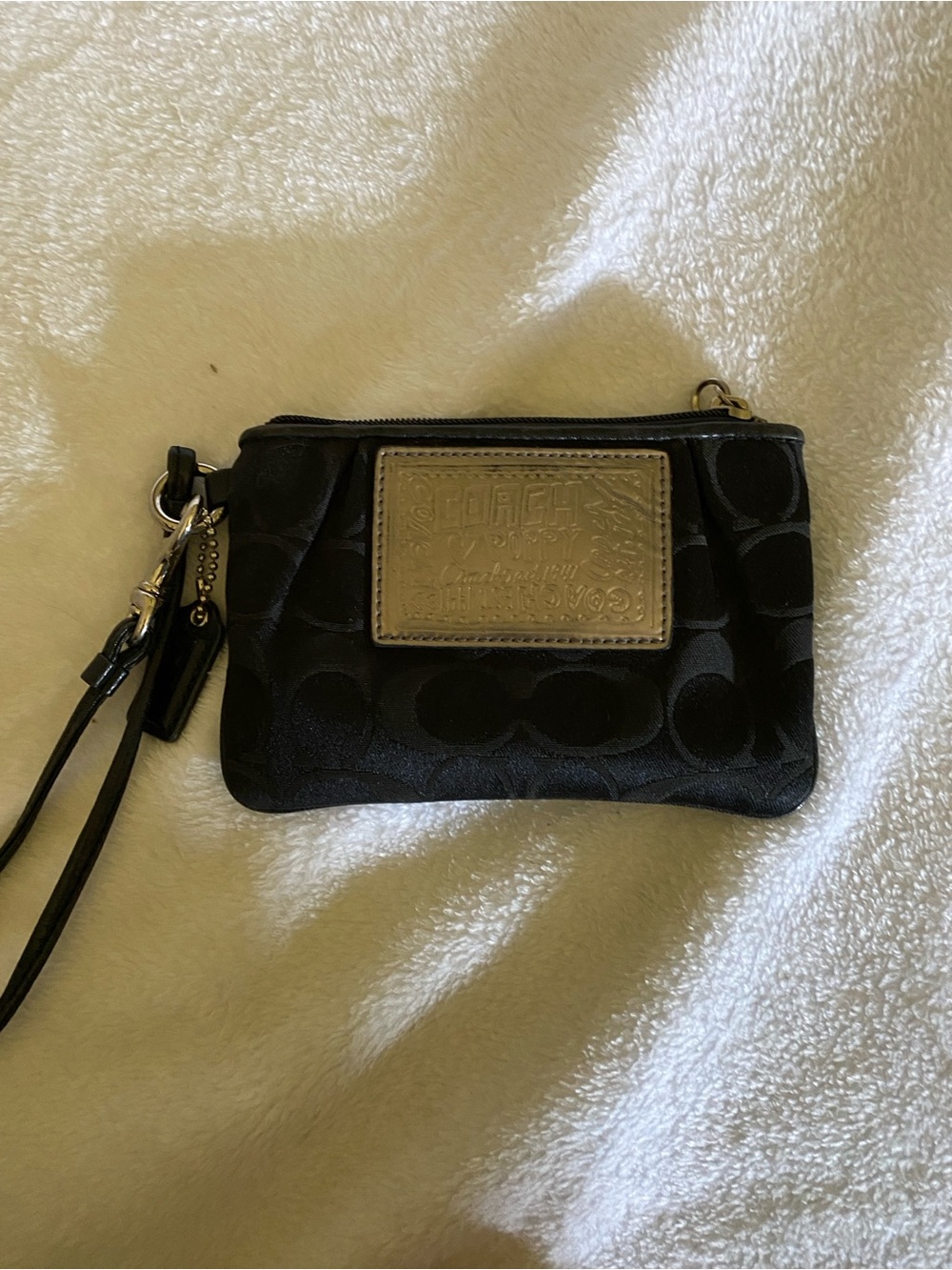 Coach Black Signature Wristlet with Logo Patch
